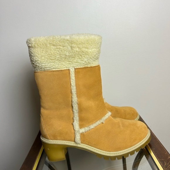 VTG Y2K LUGZ Sherpa Boots Size 9 Women’s Heeled Suede Leather Chunky Retro 90s - Picture 8 of 16